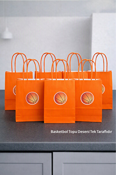 parti pera Turuncu Basketbol Topu Temalı Büküm Saplı Mini Kraft Karton Çanta ...