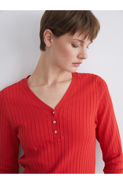 LC Waikiki Lcwaikiki Classic Red V-Neck Women's Knitwear Sweater with Nevavm ...