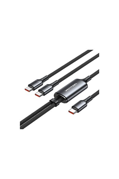 Vention 140W Çift Type-C Çıkışlı 5A Alüminyum Alaşımlı Örgülü Ikili Hızlı Şarj Kablosu 1,3m - Siyah ( Distribütör Garantili )