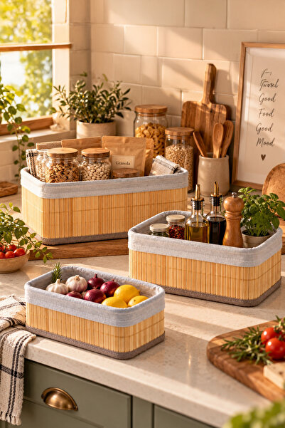 Porsima Pbt-595 Pravougaona 3-dijelna Pinterest korpa Set bambusovih korpi De...