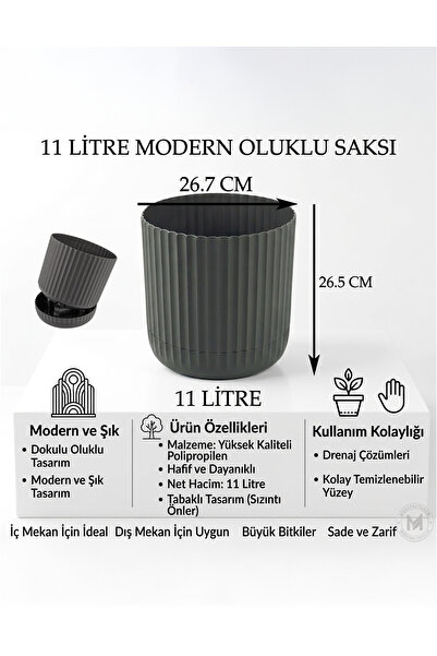 TEMMUZ HOME 11 L Tabaklı Büyük Boy Plastik Çiçeklik - Salon & Ofis Dekoratif Saksı