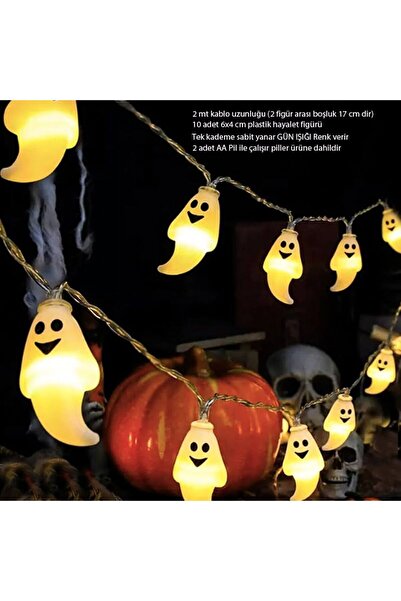 partidolu Halloween 10 Ampul 2 Mt Beyaz Plastik Hayalet Şekilli Pilli Led Işı...
