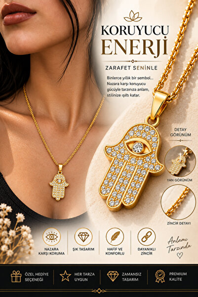 FG KONNİCHİWA ✨   Gold Color Fatma Ana Hand Figured Stone Necklace Rabia Hama...