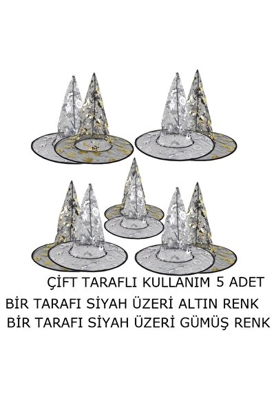 partidolu Çift Taraflı Ürkünçler Desenli İnce Tül Cadı Şapkası Siyah 5 Adet H...