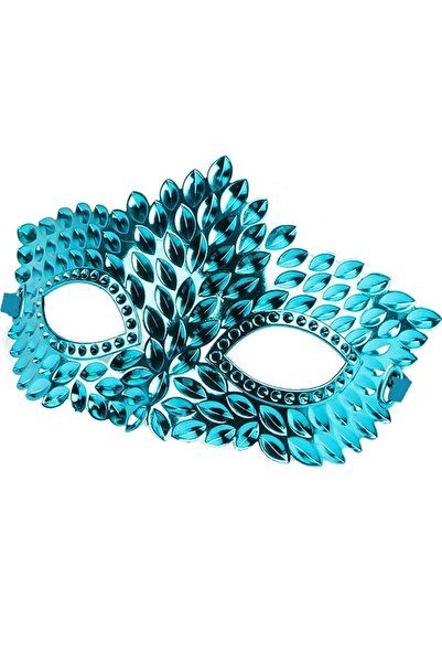 partidolu Mavi Renk Su Damlası Model Plastik Balo Maskesi 1 Adet 16x11 Cm