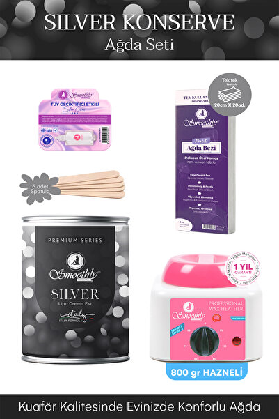 Smoothly Silver Konserve Ağda Seti, 800 gr, Konserve Ağda, Ağda Makinesi + Ağ...