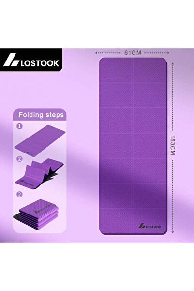 Choice 183x61x0.4cm Purple 4mm Thick TPE Foldable Yoga Mat Easy to Store Trav...
