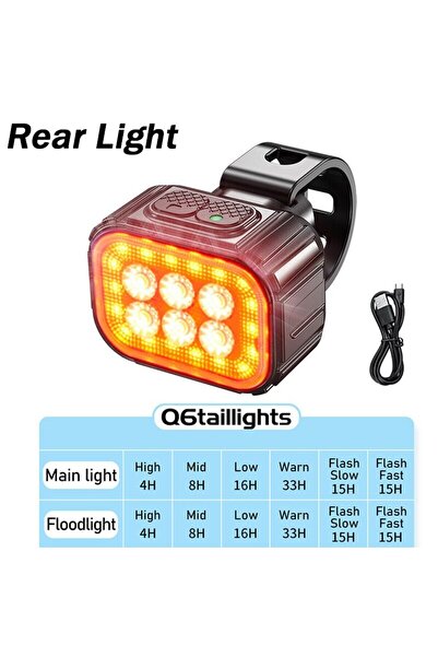 BUCKLOS 510190-rear Bicycle Q6 Light Set Bike LED Front Rear Lights USB Charg...