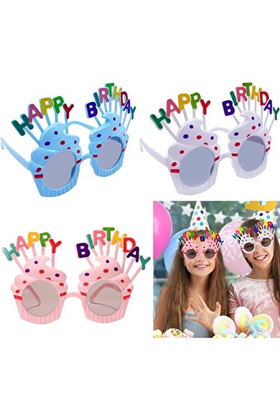 partidolu Happy Birthday Krema Gözlük Pembe Beyaz Mavi Renk Çocuk Yetişkin Uy...