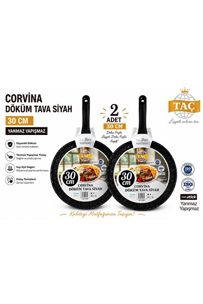 tacev Taç Corvina Cast Iron 2-Piece Pan Set Black 30 cm + 30 cm