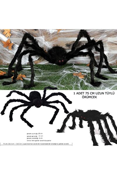 partidolu Halloween 75 cm Peluş Siyah Renk Esnek Ayaklı Örümcek Dekor
