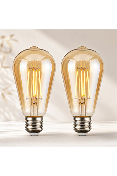 Genel Markalar St64 6w E27 Rustik Sarı Işık Led Ampul 2'li Paket