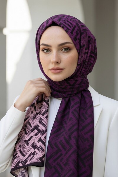 Vissona KREP DEGRADELİ ÇİZGİ DESENLİ MOR RENKLİ 75X195 KIRIŞMAZ ŞAL