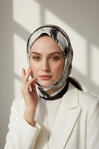Vissona KREP FIRÇA DESENLİ KREM - SİYAH RENKLİ 75X195 KIRIŞMAZ ŞAL