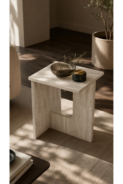 VM VERTEX MOBİLYA TERNİ ÇOK AMAÇLI YAN SEHPA BOHEM TRAVERTEN 35 CM