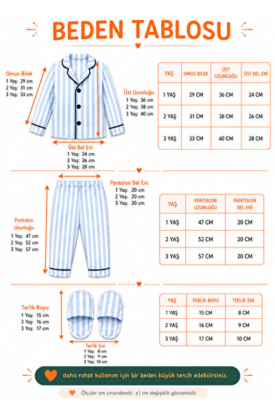 Rocha Baby Striped Children's Pajama Set with Slippers 3 Piece Ribbed Home Wear Set