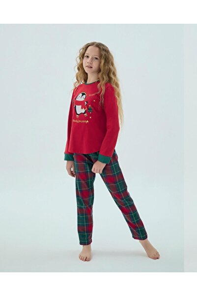 ZEYZEY 8966 Girl's Plaid Penguin Pajama Set