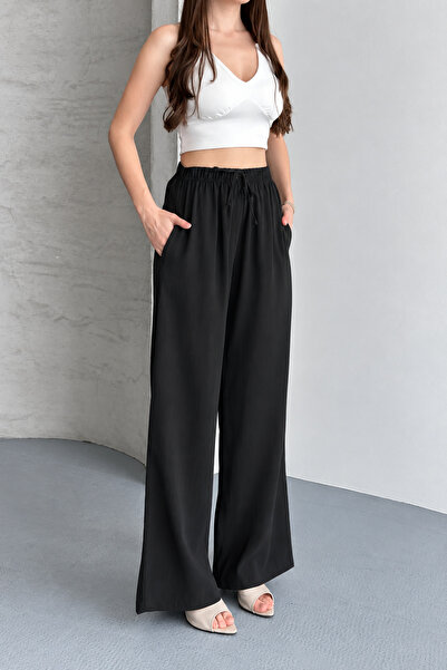 Ruby Wear Ženske široke pantalone od tencel tkanine sa visokim strukom i elas...