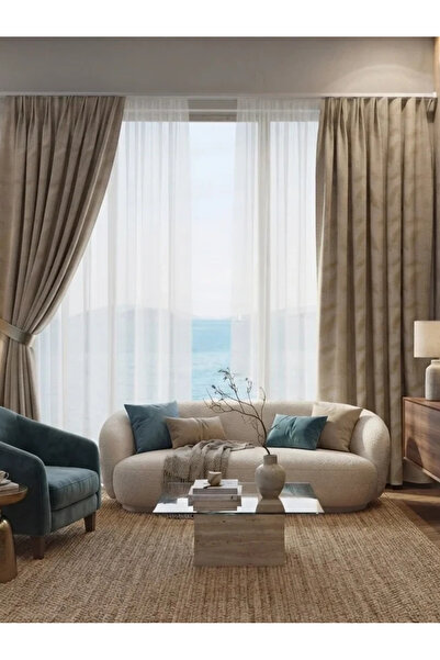 NİVEMESHOME Atlas Jakar 514 V2 Beige 1/3 Pleated Background Curtain Apm