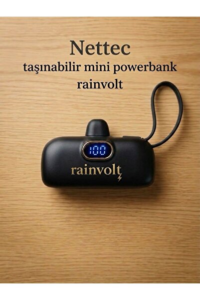 Nettec Rainvolt Mini Kapsül Powerbank – LED Dijital Göstergeli & Dahili Kablo...