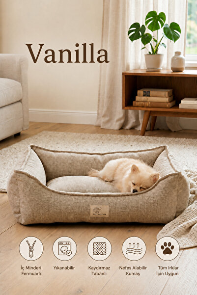 Jungolica Pet Products Vanilla Dokuma Kumaş Kedi-Köpek Yatağı, Çıkarılabilir ...