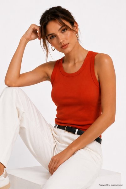 WILD BEE Women's Orange Camisole Zero Sleeve Crew Neck Cotton Undershirt