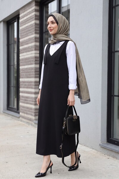 Modamorfo Long Gilet with Tie Shoulders -Black