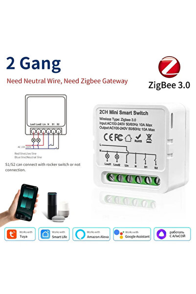 GGBEE 2 Gang Tuya Zigbee Tuya Zigbee 3.0 Smart Light Switch DIY Module Relay ...