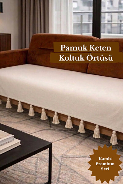 KAMİZ Püsküllü Koltuk Örtüsü Bohem Pamuk Keten | Kaymaz, Yıkanabilir, Modern ...