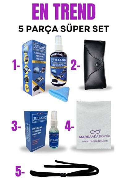 JULIANO 5 Parça: 250ML TV-Telefon Sprey+Deri Kılıf+30ML Gözlük Sprey+Sporcu İpi+ Mic. Gözlük Bez