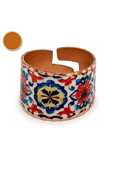 Erol Bakır Turquoise cream mosaic chunky copper ring, adjustable