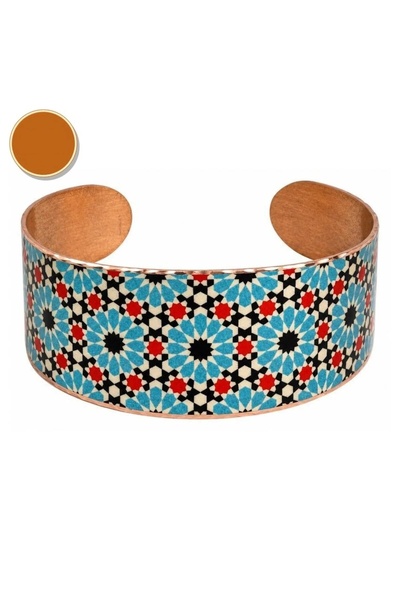 Erol Bakır Black Copper Baklava Wide Form Thick Copper Bracelet, Hand-Embroid...