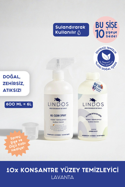 Lindos Doğal Konsantre Yüzey Temizleyici Çok Amaçlı Mutfak Banyo Zemin Fayans...