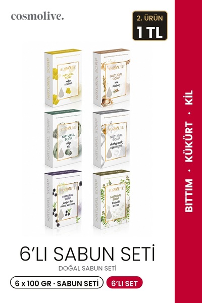Cosmolive Solid Soap Set | Natural 6-Piece | Bıttım | Rice | Sulfur | Donkey ...