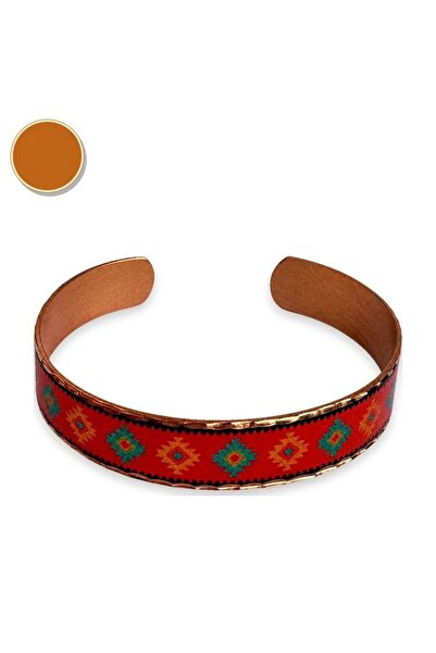 Erol Bakır Red turquoise kilim thin copper bracelet, adjustable
