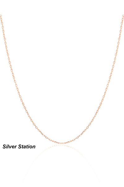 Silver Station Rose Renk 925 Ayar Gümüş Kolye - 1Mm Zincir Kolye 40-45-50-55-...