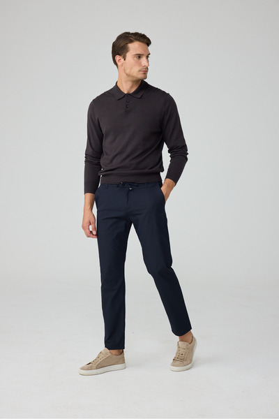 Danger Men's Comfort Fit Trousers with Elastic Waist Navy Blue 0170Ddngr