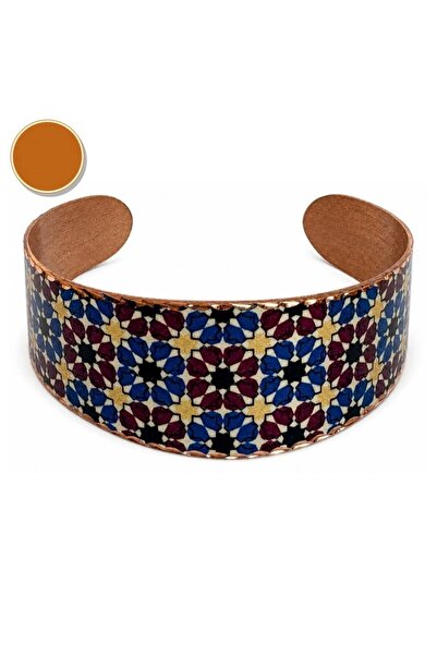 Erol Bakır Turquoise black evil eye thick copper bracelet, wide form