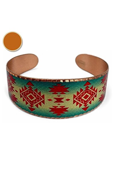 Erol Bakır Cream Copper Wicker Wide Form Thick Copper Bracelet, Hand-Embroide...