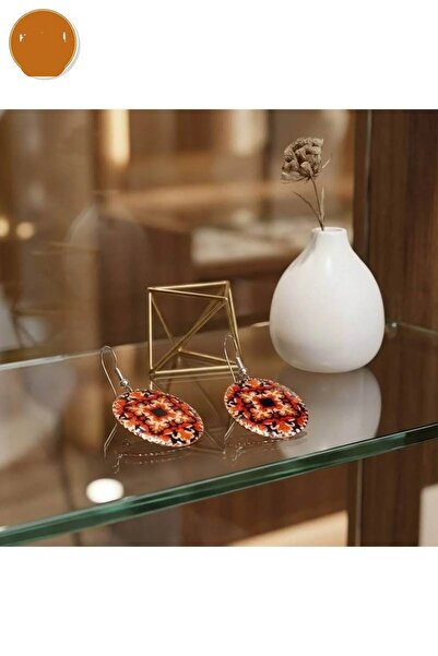 Erol Bakır Copper Orange Red Flower Pattern Dangle Earrings |   New Series