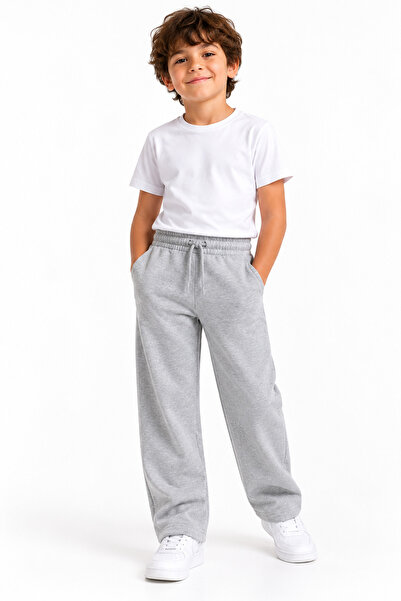 LUESS Unisex Çocuk Gri Melanj Az Şardonlu Okul Eşofman Alt