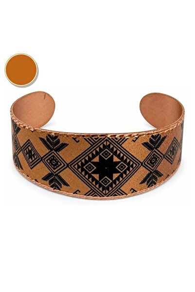 Erol Bakır Yellow cream flower thick copper bracelet, wide form