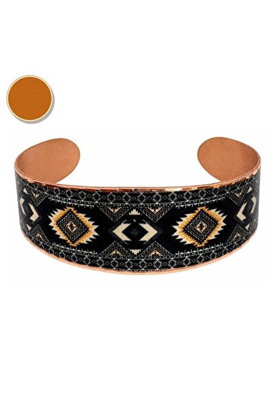 Erol Bakır Burgundy cream arabesque thick copper bracelet, wide form