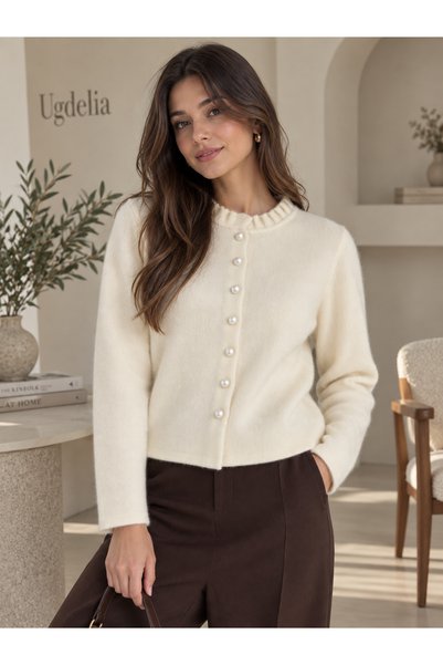 Ugdelia Women's Pearl Buttoned Soft Knitwear Cardigan