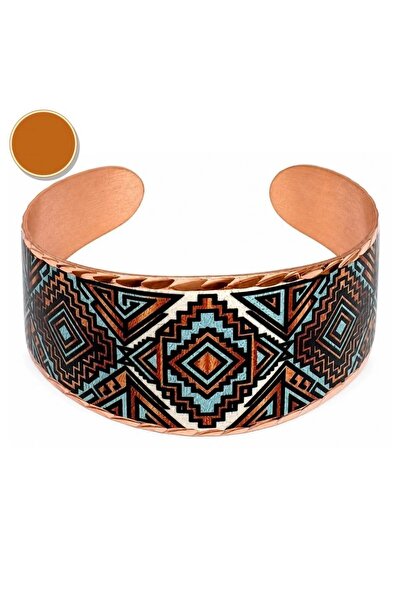 Erol Bakır Multi-Colored Floral Pattern Wide Form Thick Copper Bracelet, Hand...