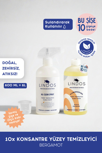 Lindos Doğal Konsantre Yüzey Temizleyici Çok Amaçlı Mutfak Banyo Zemin Fayans...