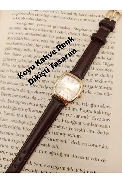 LA BOSS Retro Tasarım Koyu Kahve Renk Kordon Kadın Kol Saati , Gold Renk Kasa...