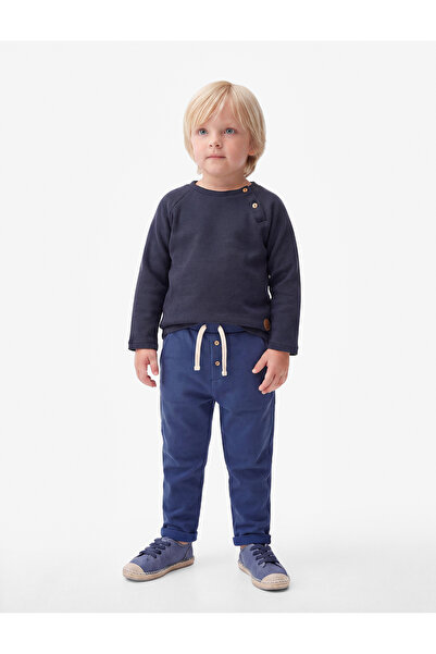 Koton Buttoned Long Sleeve Crew Neck Cotton Sweatshirt