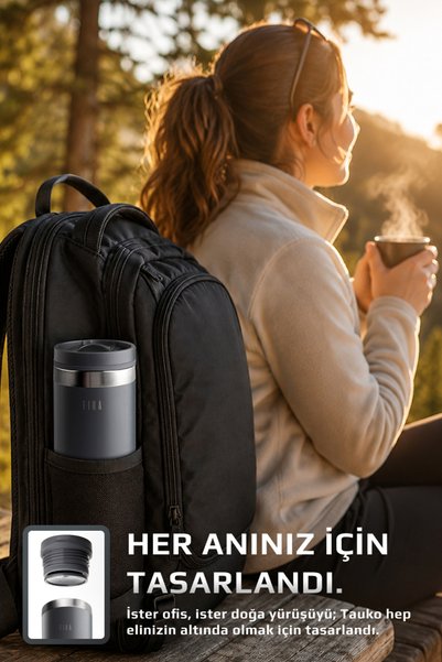 NEOFLAM Fika Tauko Leak-Proof, Easy to Disassemble, Deep Cleanable, Patented Lid, Steel Cup Thermos 470 ml - Anthracite