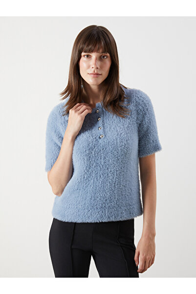 LC Waikiki Lcw Comfort Blue Knitwear Plain Sweater with Nevavm Difference